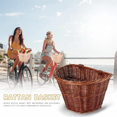 Handgeweven Fietsmand - Rotan Stuurmand - Boodschappen Vervoeren - Waterdicht en Schimmelbestendig - 21 x 16 x 16 cm - Zwart