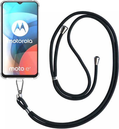 Telefoonhoesje Geschikt voor Motorola Moto E7 Transparant ShockProof met Afneembaar Universeel Telefoonkoord - Cover Case Siliconen ShockProof with Lanyard - Smartphonica geschikt voor Motorola Moto E7