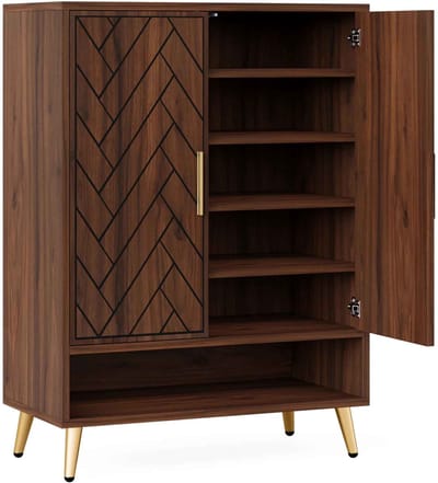CORE Schoenenkast - Schoenenrek - Schoenenmeubel - 6-laags schoenen opbergkast - Dressoir - Vissengraat deur met open opberg vak- 75x35x110cm