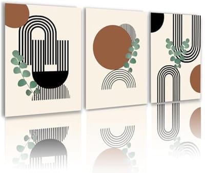 Set van 3 moderne abstracte canvas posters voor wanddecoratie – minimalistisch zwart geometrisch
