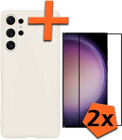 Hoes - Met 2x Screenprotector - Geschikt voor Samsung Galaxy S23 Ultra - Sterk & Shockproof - Back Cover - Siliconen Case - Telefoon Hoes - Wit