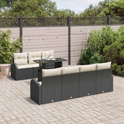 vidaXL Tuinbank Set met kussen met opslag 8 pcs Zwart Poly Riet