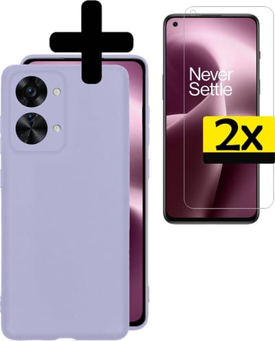 Hoesje - Met 2x Screenprotector - Geschikt voor OnePlus Nord 2T - Sterk & Shockproof - Back Cover - Siliconen Case - Telefoon Hoes - Telefoonhoesjes - Lila