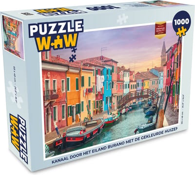Puzzel Kanaal door het eiland Burano met de gekleurde huizen - Legpuzzel - Puzzel 1000 stukjes volwassenen