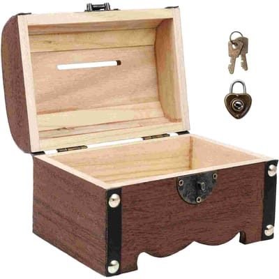 Houten Spaarpot Vintage Schatkist Opbergdoos Slot Sleutels Decoratieve Kleine Sparen Doos Retro Huisdecoratie Feestcadeaus beige