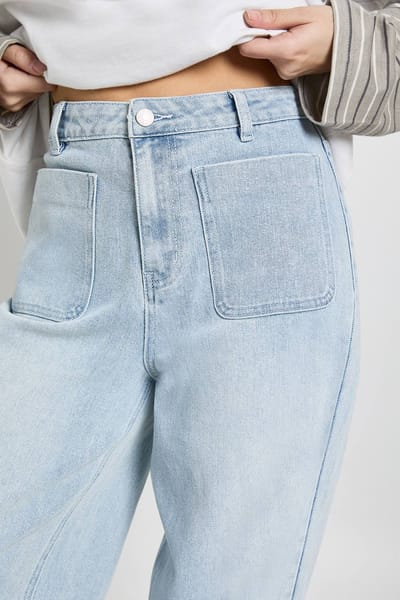 boohoo Dames Hoge Taille Voorzak Wijde Pijpen Jeans | Gebleekt | Maat: 42