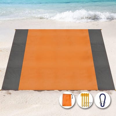 Strandlaken - strandkleed - picknickkleed - 200x210cm strandkleed - zanddicht en waterdicht strandkleed - Opvouwbaar - met 4 haringen voor 5-8 volwassenen, onmisbaar zomerkleed voor op reis- kamperen- wandelen en picknicken (oranje kleur)