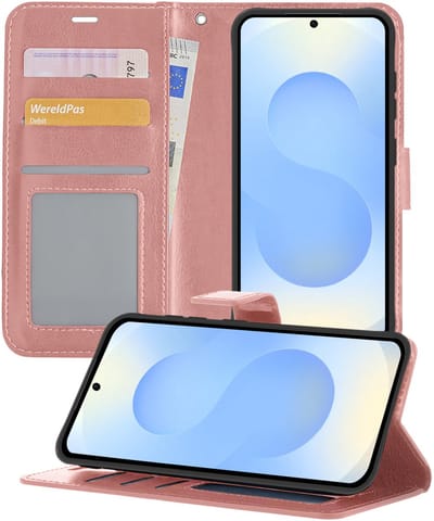 Hoesje - Geschikt voor Samsung Galaxy S25 FE - Luxe Bookcase - Walletcase Hoes - Portemonnee - Cover - Telefoonhoes - Rosé goud