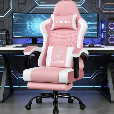 Fukstern Gaming Stoel-Ergonomische gamestoel-155°Verstelbare Rugleunin gaming chair-Inklapbare voetsteun-Geïntegreerde armleuningen-Max. Draagvermogen 150 kg – Roze