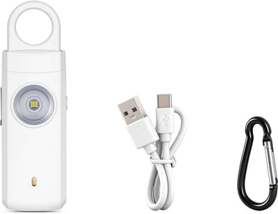 Persoonlijk veiligheidsalarm - Met 130db noodsirene & SOS-LED-licht - Met karabijnhaak - USB oplaadbaar - Wit
