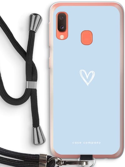 Case Company® - Hoesje met koord geschikt voor Samsung Galaxy A20e hoesje met Koord - Klein Hart Blauw - Telefoonhoesje met Zwart Koord - Bescherming aan alle Kanten en Over de Schermrand