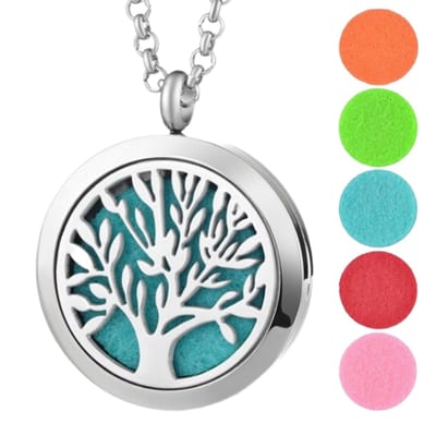 Geurketting Boom | Ketting met aroma therapie medaillon | Geur hanger met boom 30mm