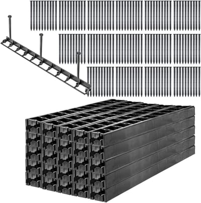 KADAX Gazonrand, 45 mm, 50 stuks + 150 spijkers, bloembedrand van kunststof, gazonafsluiting met kliksysteem, borderrand, borderrand (zwart, set D)