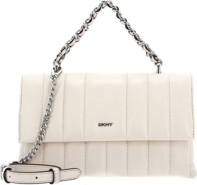 DKNY Leren Schoudertas Avondtas Seva MD Shoulder Bag Ivory / Silver Crème