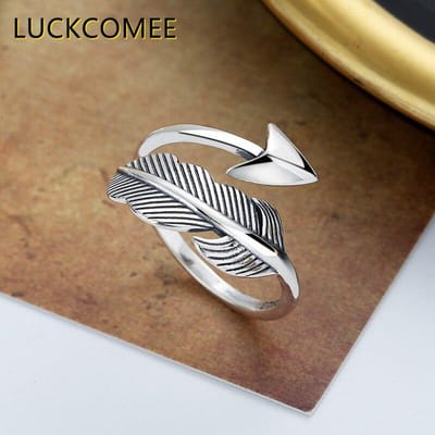 Creatieve S925 Sterling Zilveren Engel Veer Cupido Pijl Dames Ringen Retro Stijl Onregelmatige Sieraden Wijsvinger Ring Voor Dames Resizable zilver
