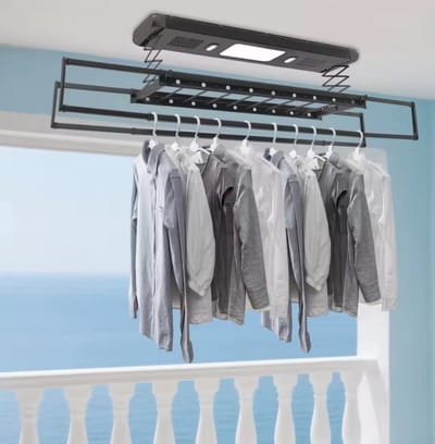 Elektrisch Plafond Wasrek - Uitschuifbaar 130-215 cm - Ruimtebesparend Droogrek met LED Verlichting & Afstandsbediening - Zwart