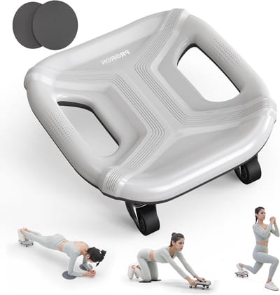 Buikspierroller - Buiktrainer Wieltje - Thuis Fitness - Vierwiel Stabiliteit - 25 cm - Grijs
