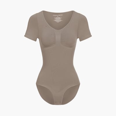 cfab - T-shirt bodysuit met corrigerende werking en bijpassend slipje - Taupe - XS - Corrigerende Body - Naadlos - corrigerend ondergoed dames