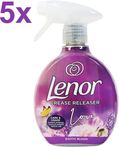 Lenor - Crease Releaser - Love - Exotic Bloom - Kreukverwijderaar - Textielvefrisser - Spray - 5x 500ml - Voordeelverpakking