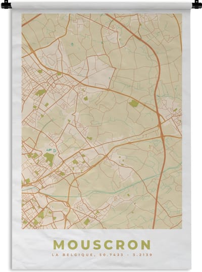 Wandkleed - Wanddoek - Plattegrond - Kaart - Mouscron - Stadskaart - Retro - Mouscron - 120x180 cm - Wandtapijt