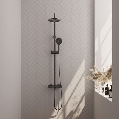 Brauer Gunmetal Edition opbouw thermostatische regendouche SET 02 met 20 cm douchekop en 3-standen handdouche en doucheslang gunmetal geborsteld PVD