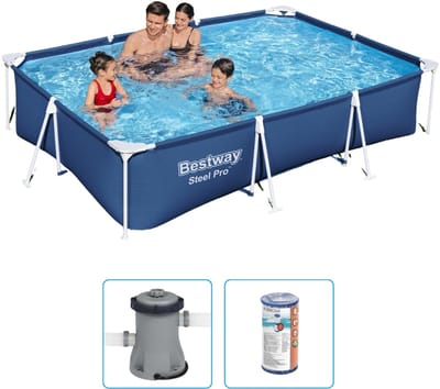 Bestway Steel Pro Zwembad - 300x201x66 cm - Rechthoekig - Met filterpomp - Zwembad - Filterpomp - Zwembad Met Filterpomp - Opzetzwembad - Rechthoekig Zwembad