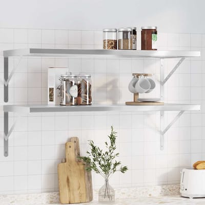 vidaXL - Wandschappen - 2 - st - 100x40 - cm - roestvrijstaal - zilverkleurig