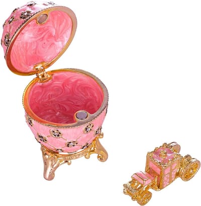 Decoratief Ei - Juwelendoosje - Sieraden Opbergen - Met Koetsje - 65 cm - Roze