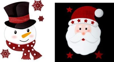 Set van 2 raamstickers kerstmis glitter - Raam sticker - Feestdecoratie - Kerst - Kerstman / Sweeuwpop