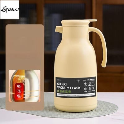 Bouteille Thermos en Verre Vert 1300ML Maison et Cuisine Bouteille d'Eau Thermique avec Poignée Thermos à Café Grande Capacité beige
