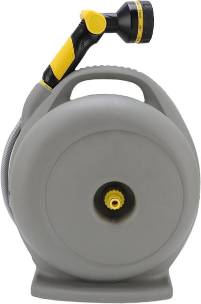 Intrekbare Tuinslang Haspel - Automatische Slangoproler - Tuin Besproeien - Lekvrije Kraanaansluiting - 39 x 30 cm - Grijs