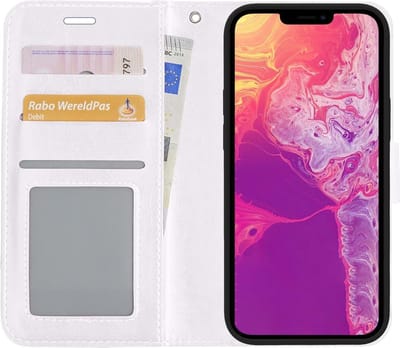 Hoesje Met Pasjeshouder - Geschikt voor Apple iPhone 13 Mini - Luxe Bookcase Portemonee - Flip Case - Kunstleer Book Case - Flipcase - Book Cover - Walletcase - Portemonneehoes - Wit