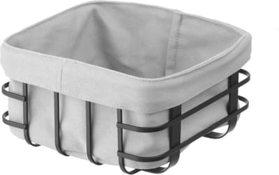 HENDI Vierkant broodmandje – matzwarte poedercoating – met wasbare grijze zak – 190x190x100 mm