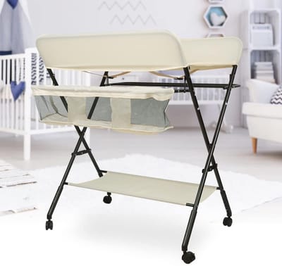 Opvouwbare Luiertafel - Baby Verschoontafel - Babyverzorging Thuis - Inclusief Opbergtas - 80 x 66 x 98 cm - Beige