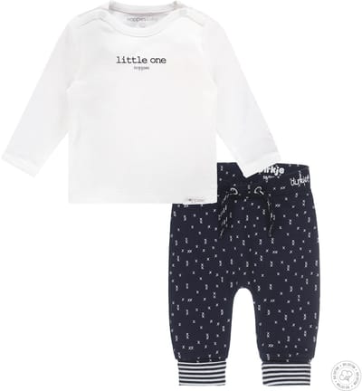 Noppies - Dirkje - Kledingset - Broek Blauw figuurtjes - shirt Hester wit - Maat 74