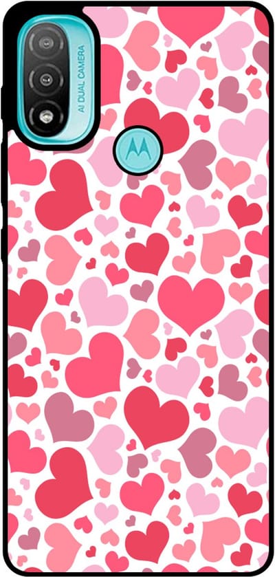 Smartphonica Telefoonhoesje Geschikt voor Motorola Moto E20 met Hartjes Print - Hearts Design TPU Backcover Case - Kinder Hoesje met Hartjes Design geschikt voor Motorola Moto E20