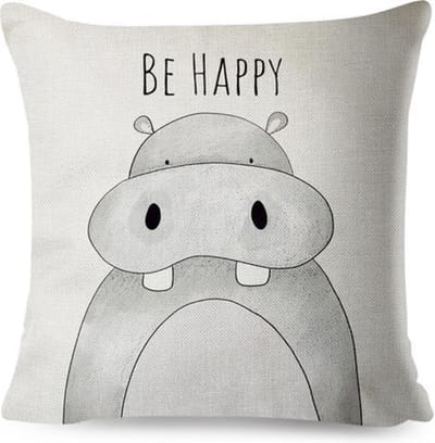 Kussenhoes kinderkamer Nijlpaard Be Happy - dubbelzijdige print - schattig kussen babykamer - met rits - exclusief vulling