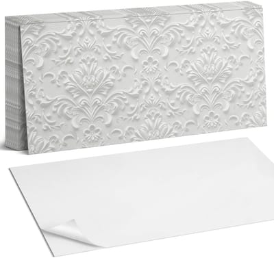 Coloray Plaktegels - Elegant reliëfpatroon Zelfklevende Wandtegels - 40 cm x 20 cm - Wit Plaktegels - 10 stuks - Rechthoek PVC Tegels - Plaktegels Badkamer - Vloertegels Zelfklevend - Vinyl Tegels Zelfklevend - Portugese Tegels