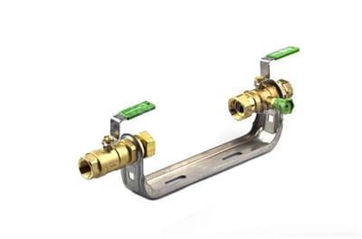 HSF Watermeterbeugel QN 1.5 GWA 110 met Kogelkraan en Afsluiters 3/4 x 15/22 mm Knel