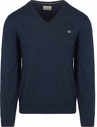 Gant Pullover V-Hals Jeans Blauw - Maat 3XL - Heren - Pullovers