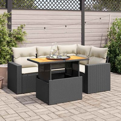 vidaXL - 5-delige - Loungeset - met - kussens - poly - rattan - zwart