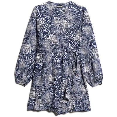 Superdry - Bedrukte wikkelmini-jurk met lange mouwen - Dames - Jurken