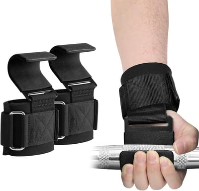 Zware Gewichthefsysteem Haken met Antislip Handvatten en Neopreen Polssteun voor Deadlifts, Powerlifting, Pull-Ups en Krachttraining - Ideaal voor Fitness en Gymgebruik