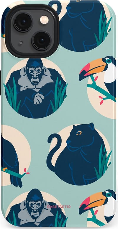 Casetastic hoesje geschikt voor Apple iPhone 13 - MagSafe - Dubbellaagse bescherming - Wilde Dieren Mix - Fashion Case - Lichtgrijs Donkerblauw Crème Donkergrijs