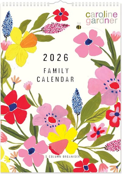 A3-wandkalender 2026 - bloemenmotief, maandoverzicht, aantekeningen en planners voor 2026 en 2027