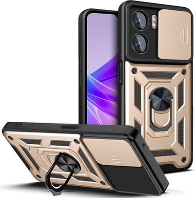 MobyDefend Hoesje - Geschikt voor Oppo A57 / A57s / A77 - Pantsercase Met Draaibare Ring - Goud