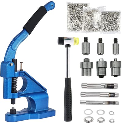 Punch Kit, 6/10/12mm Oogjespersmachine, Heavy Duty doorvoertule oogmachine met 3 matrijzen, 1500 stuks zilveren oogjes en perforator set voor dekzeilen gordijnen, lederen stoffen riemen