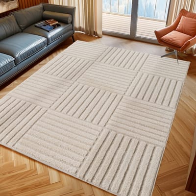 Japandi Art Kubic - Scandinavisch Vloerkleed - Laagpolig Effen - Creme Wit- 60x110 CM
