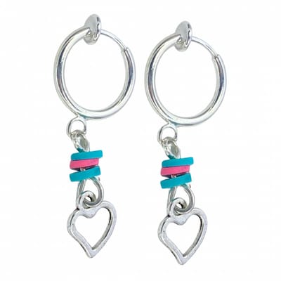 Klem oorbellen -hart- blauw -zilverkleur- geen gaatje-Charme Bijoux
