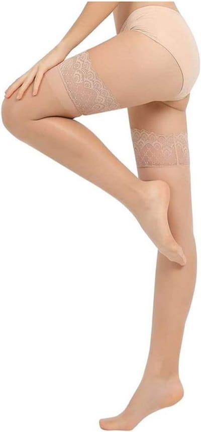 Dunne, Doorzichtige Kousen met Kant en Silicones, Anti-slip Hold-ups, 15 Denier, Zwart